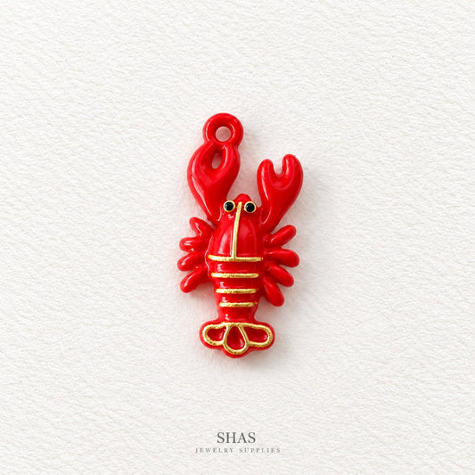 APC04Y Red Shrimp 3D Charm ( 1 PC ) Premium Alloy Printed