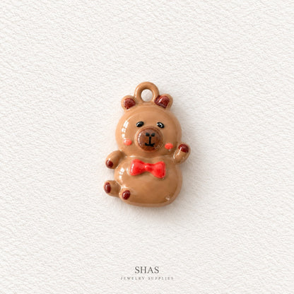 APC04Z Brown Teddy Bear 3D Charm ( 1 PC ) Premium Alloy Printed