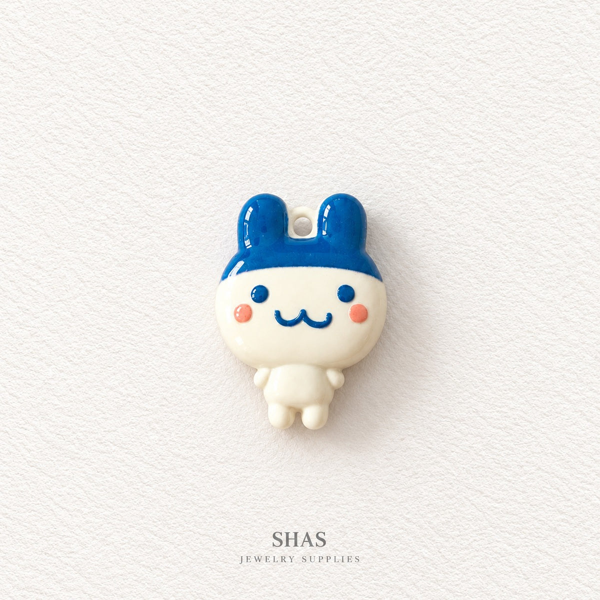 APC05B Kawaii Blue and White Bunny 3D Charm ( 1 PC ) Premium Alloy Printed