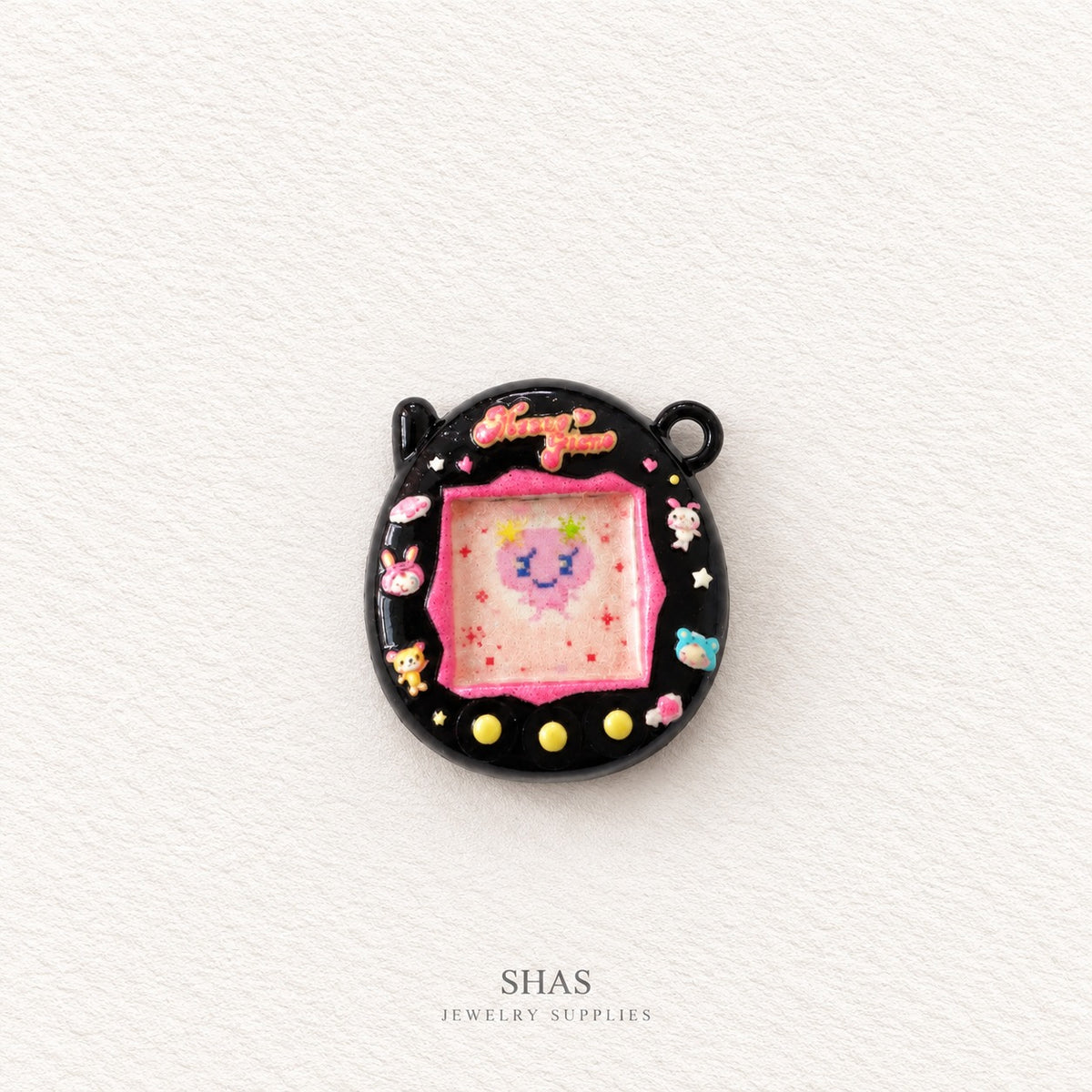 APC05G Black Tamagotchi 3D Charm ( 1 PC ) Premium Alloy Printed