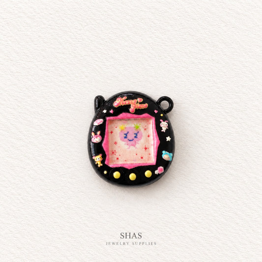APC05G Black Tamagotchi 3D Charm ( 1 PC ) Premium Alloy Printed
