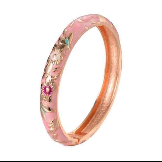 GSJ01E PINKISH PUEPLE TONE Floral Cuff Bracelet 14k gold plated - Anti tarnish