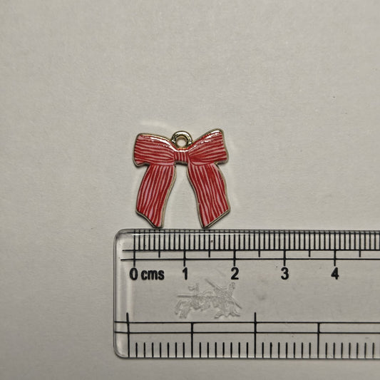 APC01A Red Striped Bow Alloy Printed Charm ( 1 PC )