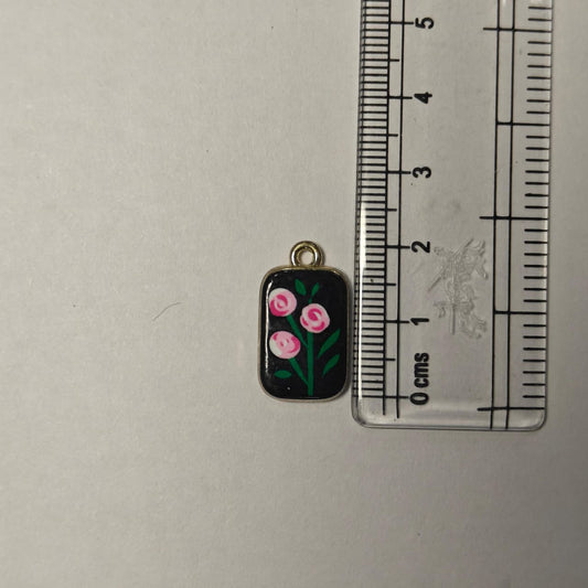 APC01R Black Floral Alloy Printed Charm ( 1 PC )