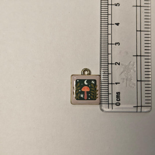 APC01S Square Mushroom Alloy Printed Charm ( 1 PC )