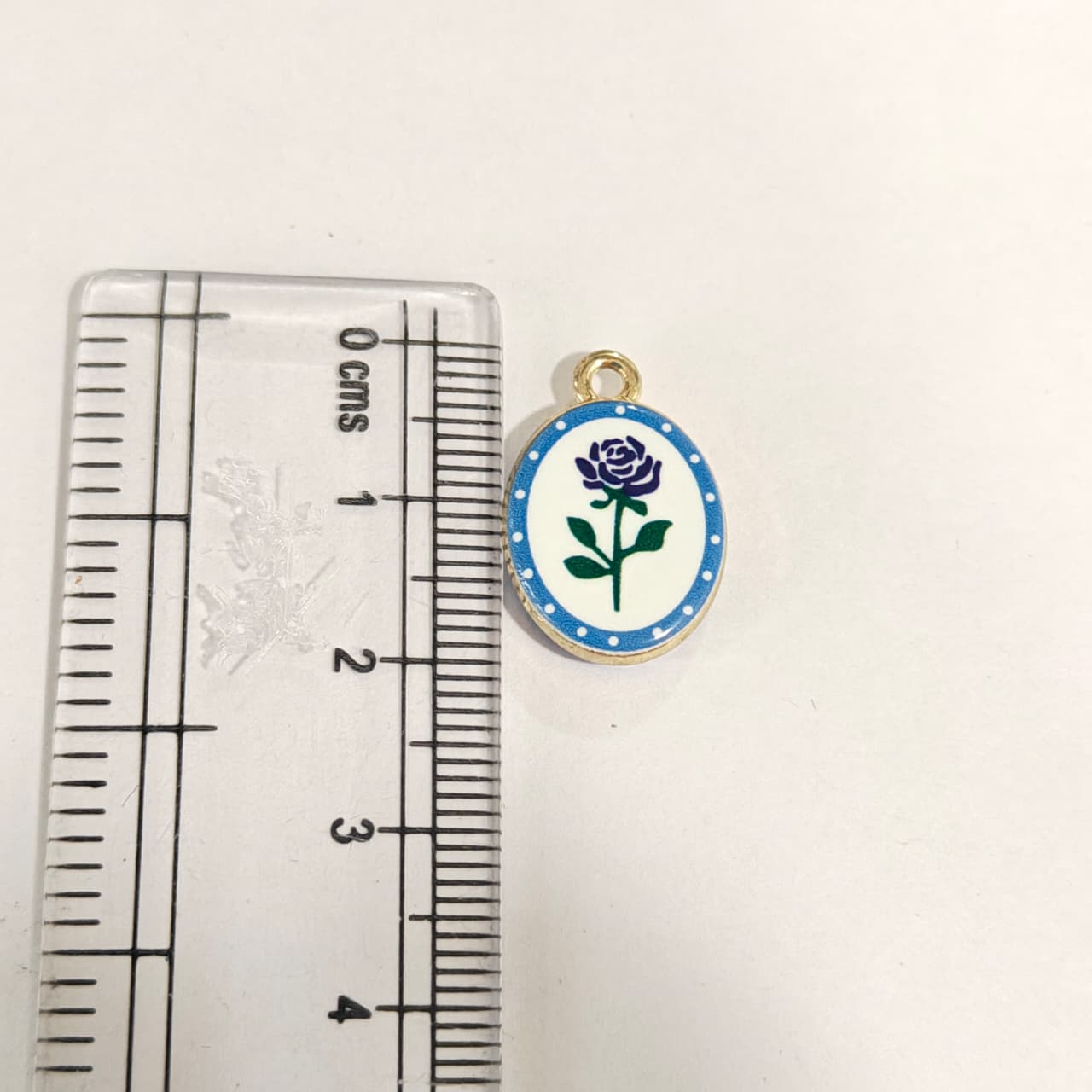 APC01W Blue Rose Alloy Printed Charm ( 1 PC )