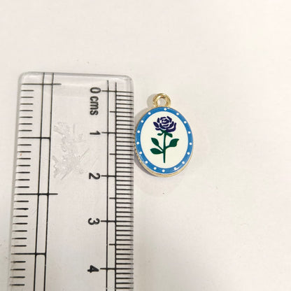 APC01W Blue Rose Alloy Printed Charm ( 1 PC )