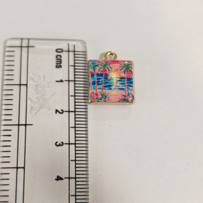 APC01Y Pink Beach Sunset Alloy Printed Charm ( 1 PC )