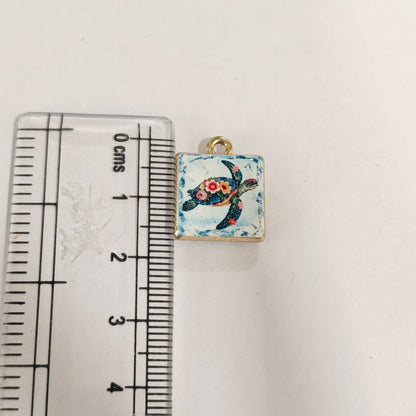 APC01U Square Sea Turtle Alloy Printed Charm ( 1 PC )
