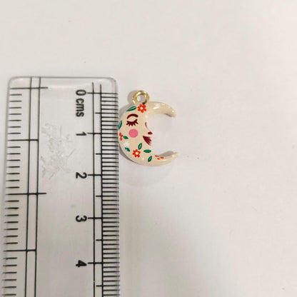 APC01Z Floral Print Moon Alloy Printed Charm ( 1 PC )