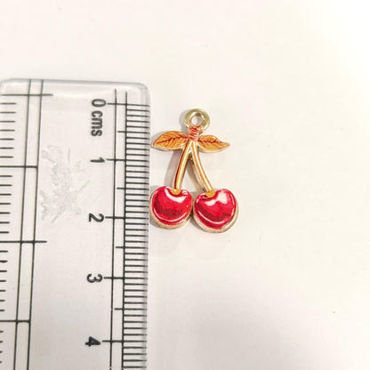 APC02C Oil Painted Cherry Alloy Printed Charm ( 1 PC )