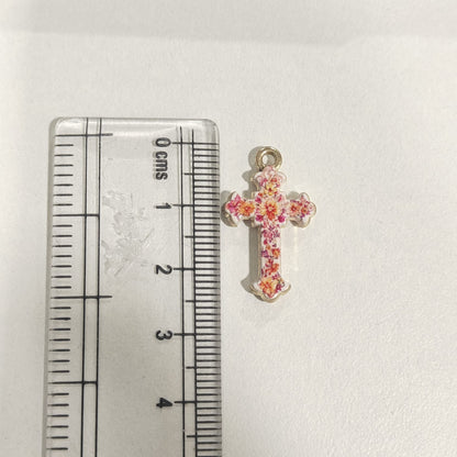 APC02E Floral Print Cross Alloy Printed Charm ( 1 PC )