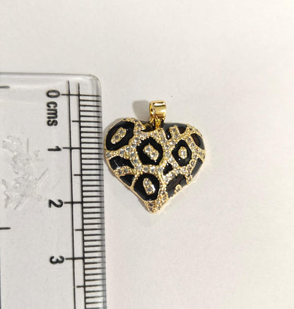 GPC18S Leopard Print Heart Zircon Pendant Charm ( 1 PC ) Premium Plated
