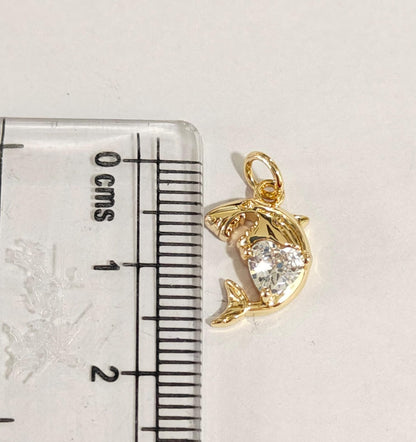 GPC18P Sea Shark Heart Zircon Charm ( 1 PC ) Premium Plated