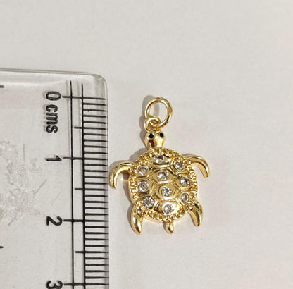 GPC18N Sea Turtle Zircon Pendant Charm ( 1 PC ) Premium Plated