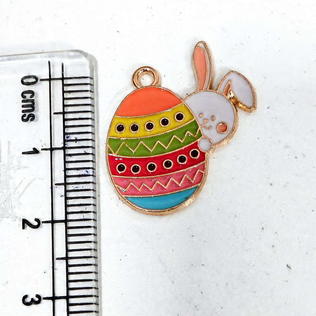 EC04E Easter Egg Bunny Enamel Charm ( 1 pc ) High Quality Shine