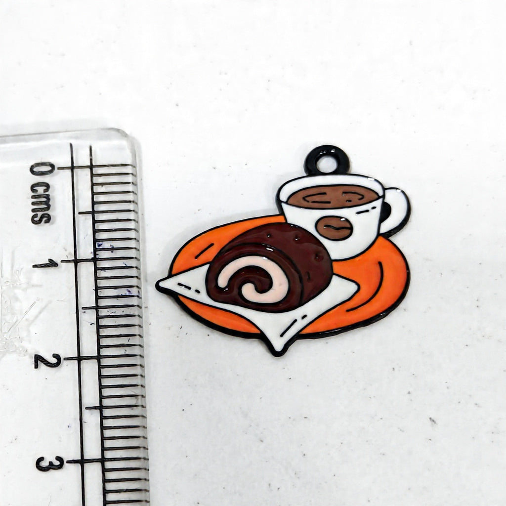 EC04Q Coffee & Cake Enamel Charm ( 1 pc ) High Quality Shine