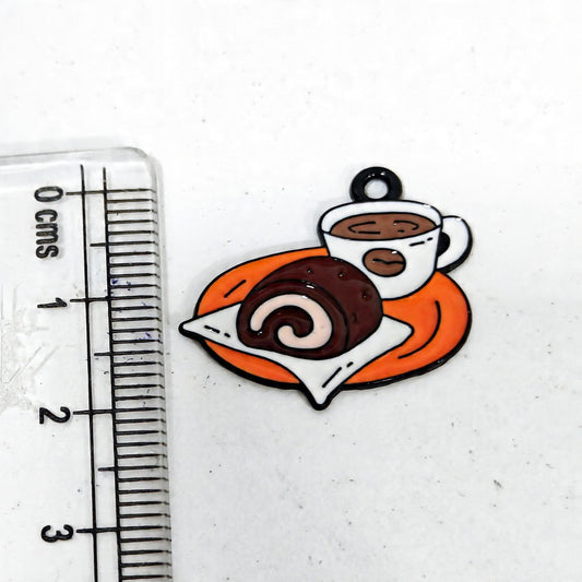EC04Q Coffee & Cake Enamel Charm ( 1 pc ) High Quality Shine