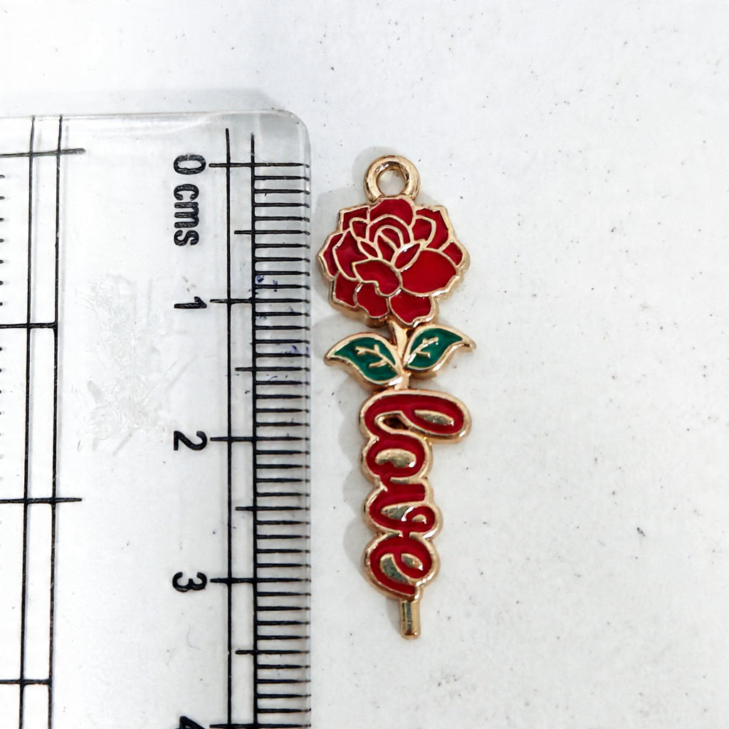 EC04B Love Rose Enamel Charm ( 1 pc ) High Quality Shine