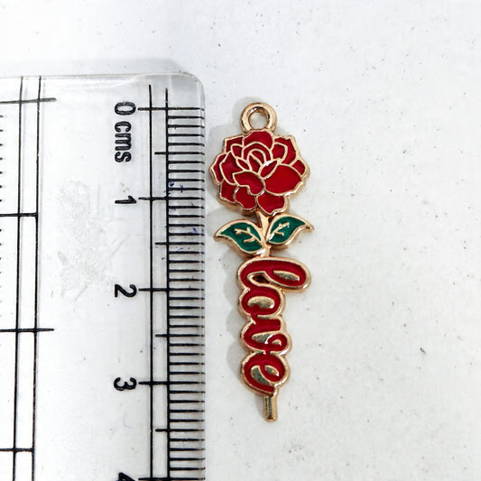 EC04B Love Rose Enamel Charm ( 1 pc ) High Quality Shine
