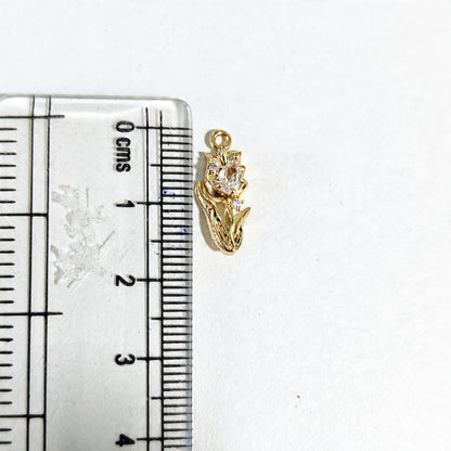 GPC19X Tulip Flower Zircon Pendant Charm ( 1 PC ) Premium Plated