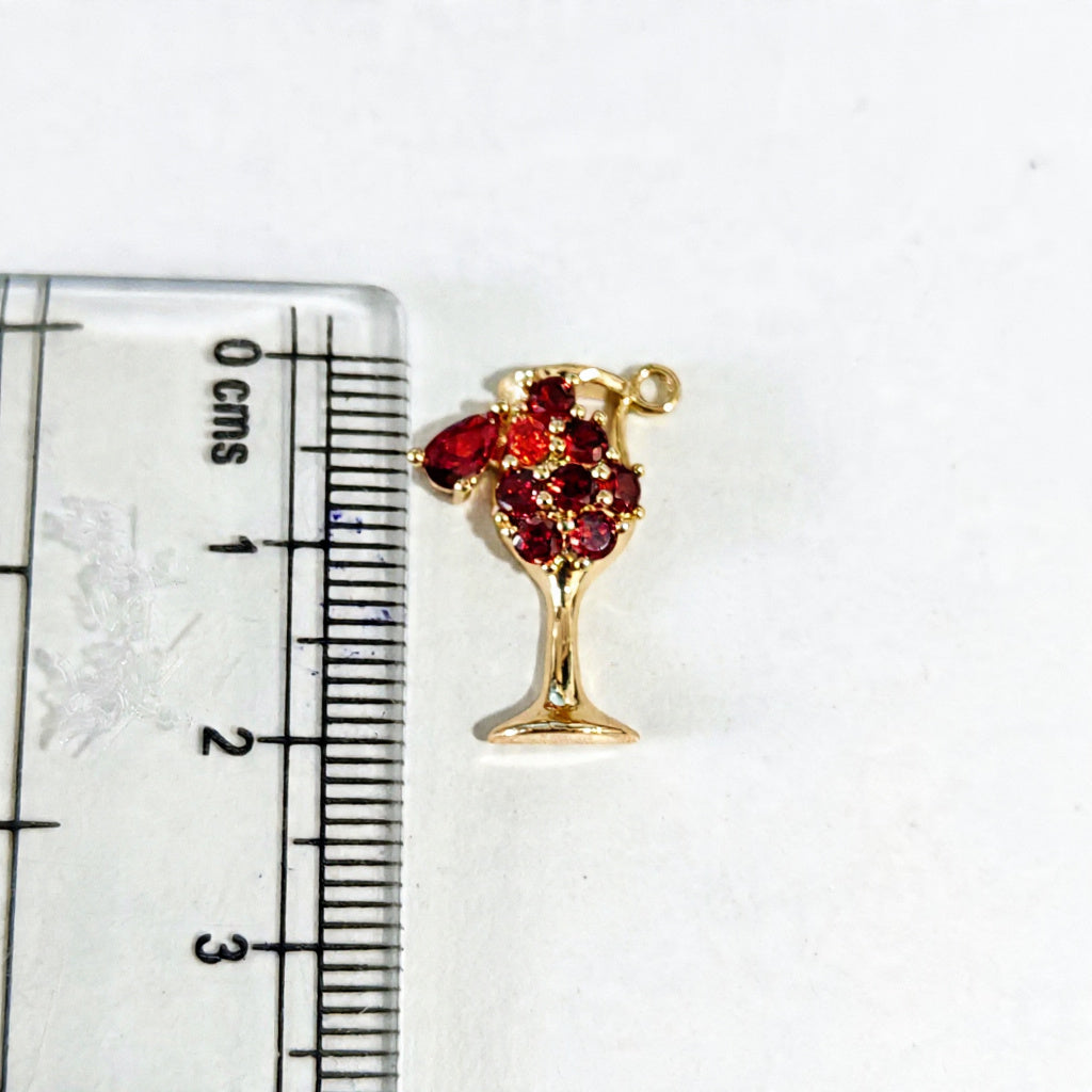 GPC20G Wine Glass Zircon Pendant Charm ( 1 PC ) Premium Plated