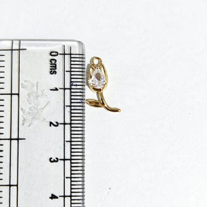 GPC20F Dainty Flower Zircon Pendant Charm ( 1 PC ) Premium Plated