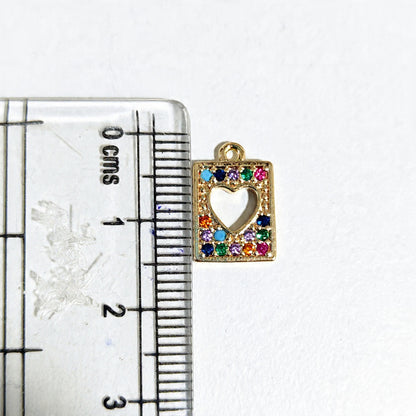 GPC20J Multicolour Heart Frame Zircon Pendant Charm ( 1 PC ) Premium Plated