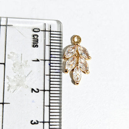 GPC20K Leaf Crystal Zircon Pendant Charm ( 1 PC ) Premium Plated