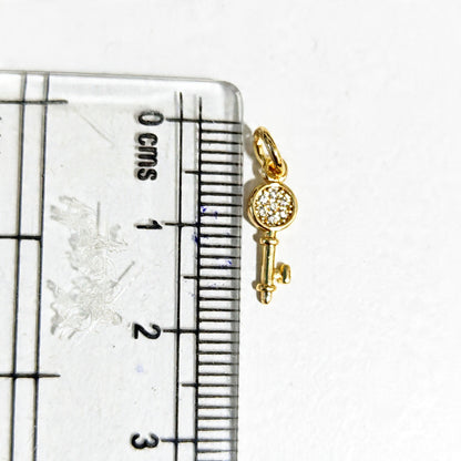 GPC20L Tiny Key Zircon Pendant Charm ( 1 PC ) Premium Plated
