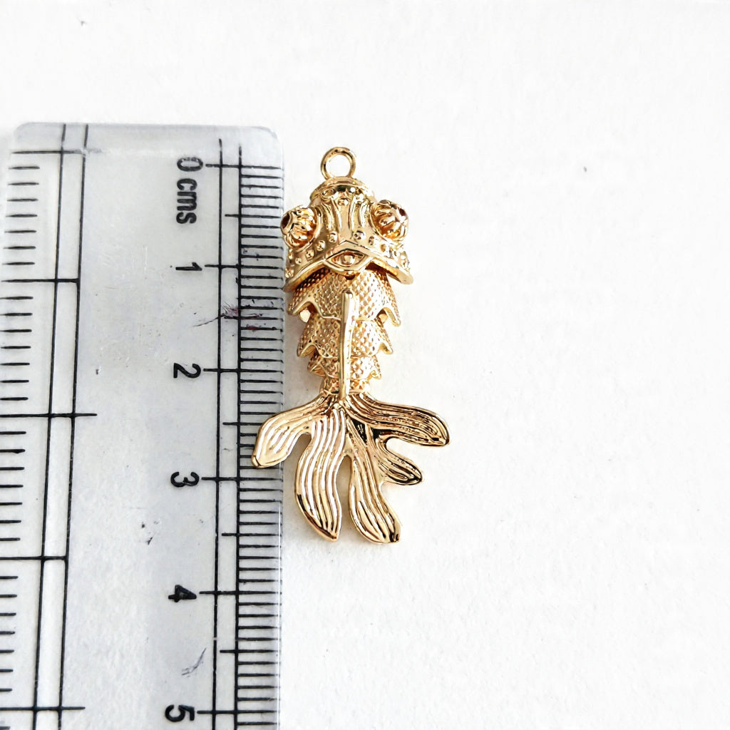 GPC21B Gold Fish Zircon Pendant Charm ( 1 PC ) Premium Plated