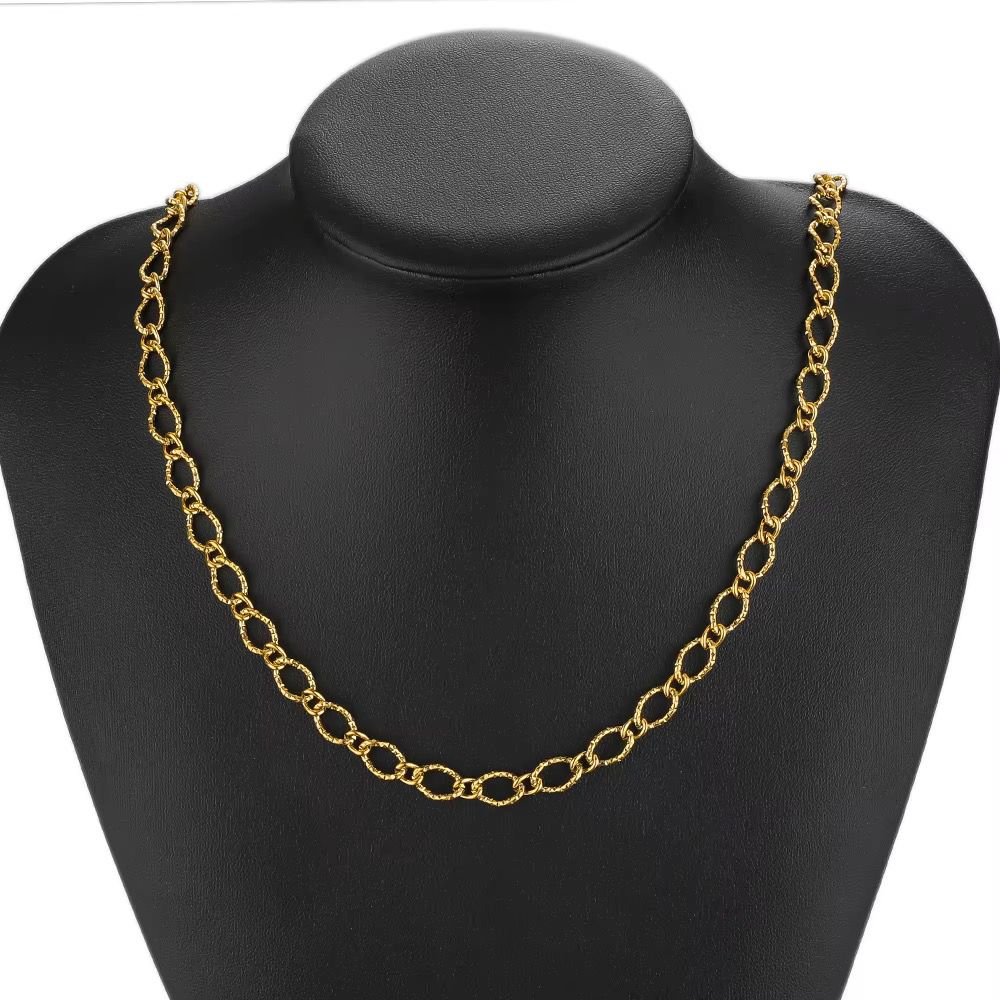 DIYS264 Oval Embossed Loop Chain Gold ( 1 feet ) PVD Plated