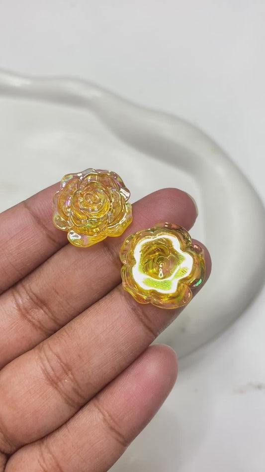 BBB 48 ( D ) Yellowish orange Rose flower Uv coated resin cabochons charm - per piece