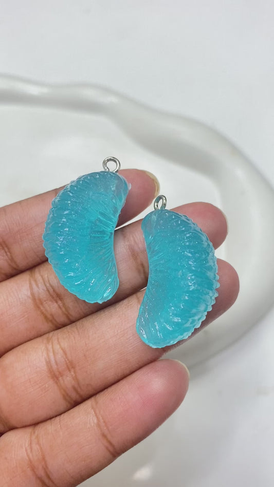 BBB 49 ( C ) blue orange pulp fruit resin charm with hooks- per piece