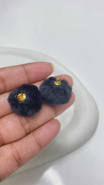 RM13X Black Fluffy Pom Pom with hook ( 1 pc )