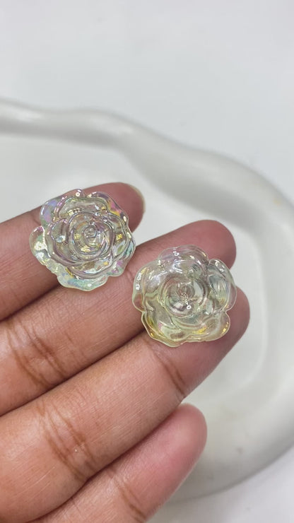 BBB 48 ( I ) light green rose flower Uv coated resin cabochons charm - per piece