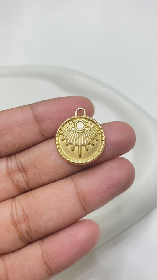 SC24K Round sun rectangle charm 18k gold plated stainless steel ( 1 pc ) - anti tarnish