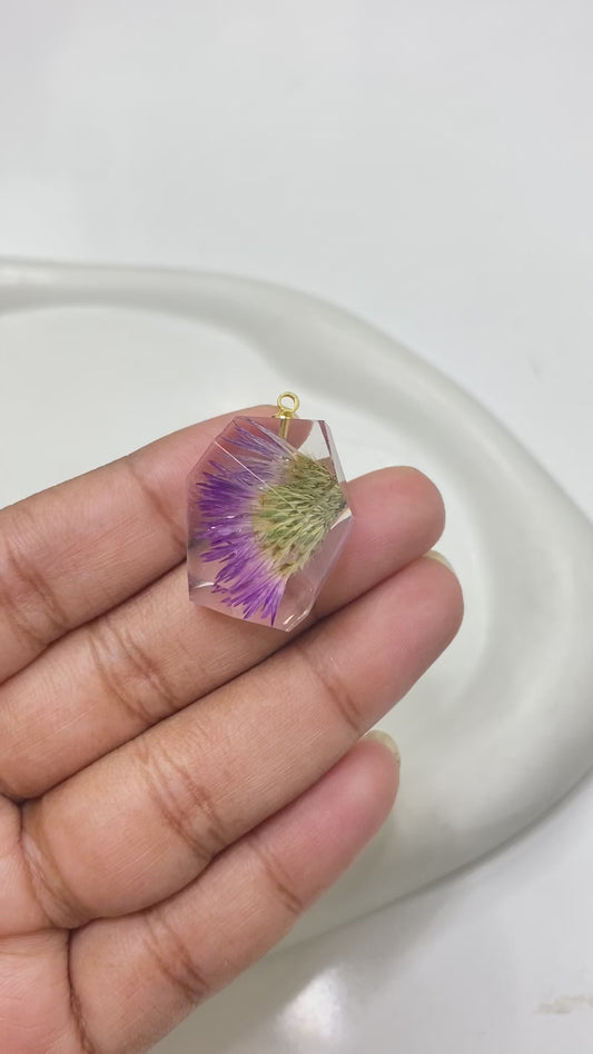 GP 1658 purple flower resin zircon 14k gold plated charm ( 1 pc ) - anti tarnish
