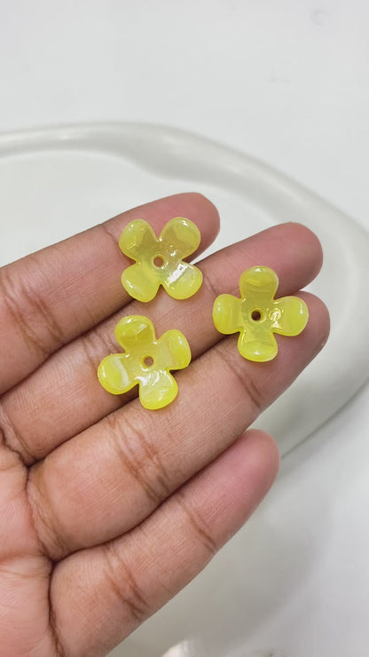 BBB 121 (H) Four petal uv plated shiny irrediscent Acrylic flower bead (1PC)