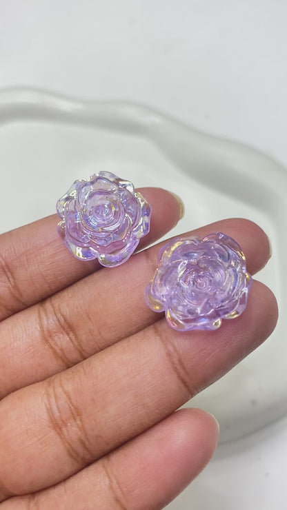 BBB 48 ( F ) purple rose flower Uv coated resin cabochons charm - per piece