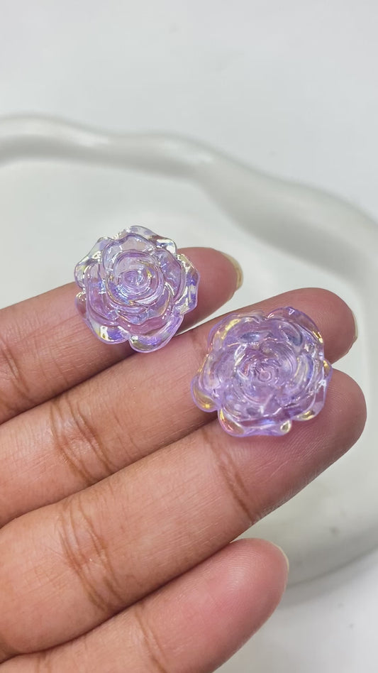 BBB 48 ( F ) purple rose flower Uv coated resin cabochons charm - per piece