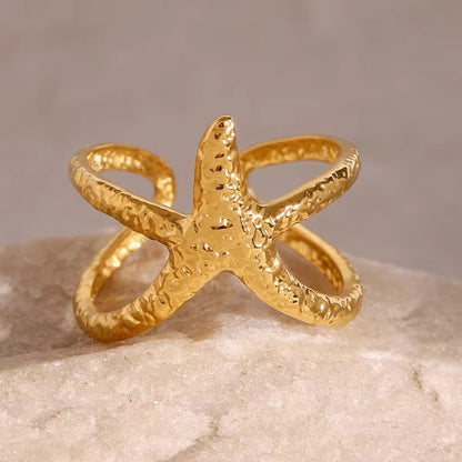 SJ 700 Textured Starfish Ring Adjustable 18k Gold PVD plated stainless steel - Anti tarnish