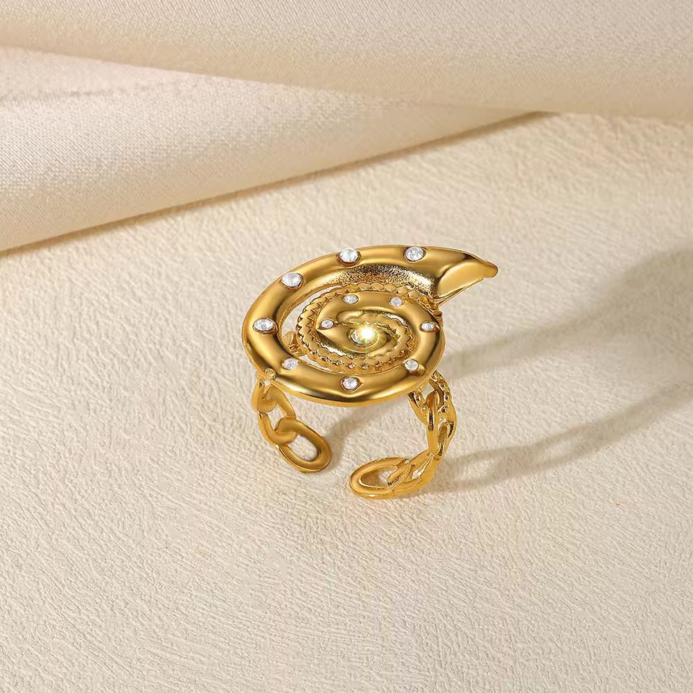 SJ 689 - Zircon Conch link Ring Adjustable  18k Gold PVD plated stainless steel - Anti tarnish