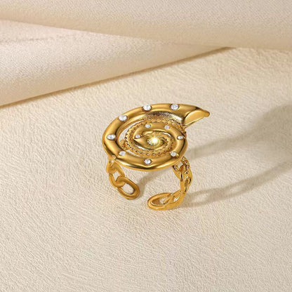 RSJ07E Zircon Conch link Ring Adjustable  18k Gold PVD plated 316 stainless steel - Anti tarnish