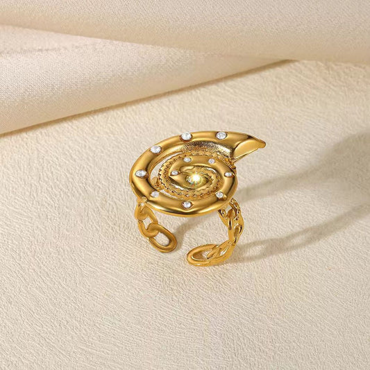 SJ 689 - Zircon Conch link Ring Adjustable  18k Gold PVD plated stainless steel - Anti tarnish