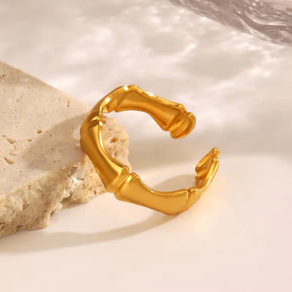 SJ 688 - Bamboo Modern Ring Adjustable 18k Gold PVD plated stainless steel - Anti tarnish