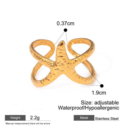 SJ 700 Textured Starfish Ring Adjustable 18k Gold PVD plated stainless steel - Anti tarnish