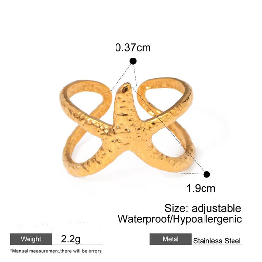 SJ 700 Textured Starfish Ring Adjustable 18k Gold PVD plated stainless steel - Anti tarnish