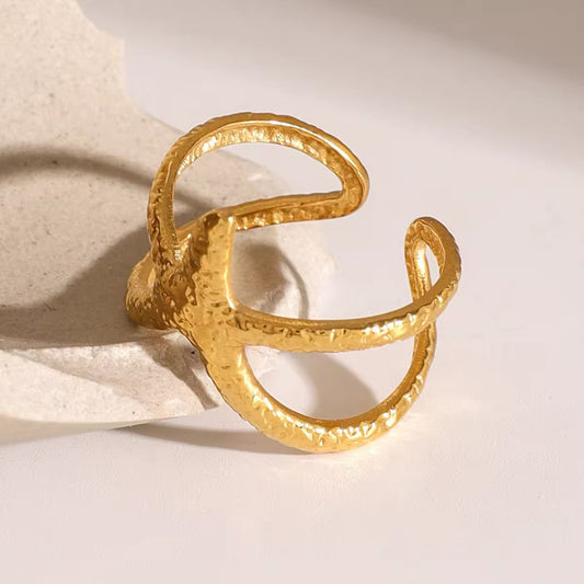 SJ 700 Textured Starfish Ring Adjustable 18k Gold PVD plated stainless steel - Anti tarnish