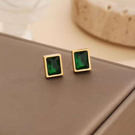 SJ - 695 Minimalistic Emerald Stud 18k Gold PVD plated stainless steel - Anti tarnish